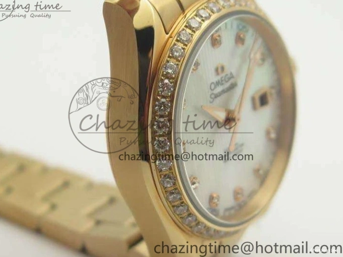 0515 Versatile Aqua Terra Ladies 35mm RG V6F Best Edition White MOP Dial Diam On RG Bracelet A 8104
